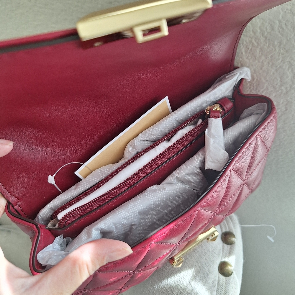 NWT Michael Kors Sloan Quilted Bag Small Size Maroon - Picture 8 of 10